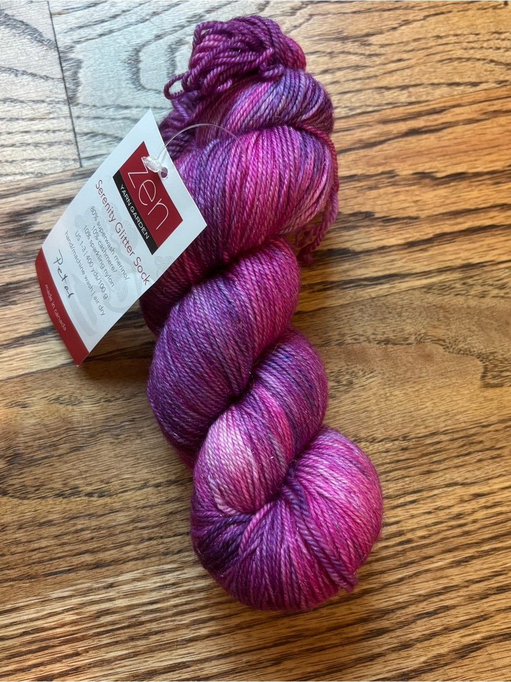 Zen Garden Yarn Serenity Glitter Sock Merino Wool Cashmere Nylon Petal Purple